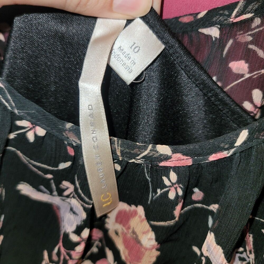 Lauren Conrad Womens Sz 10 Black Floral Maxi Dress Flutter Sleeve Lined Summer - Picture 4 of 5